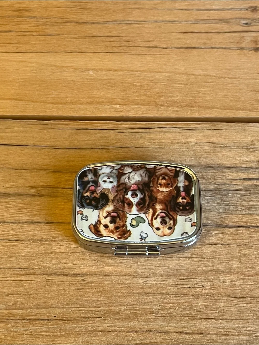 Puppy Theme Design Purse Pill Box/Travel Jewelry-Compact With Lidded Mirror